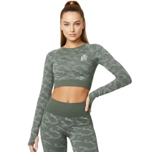 Womens Seamless L/S Camo Crop Top